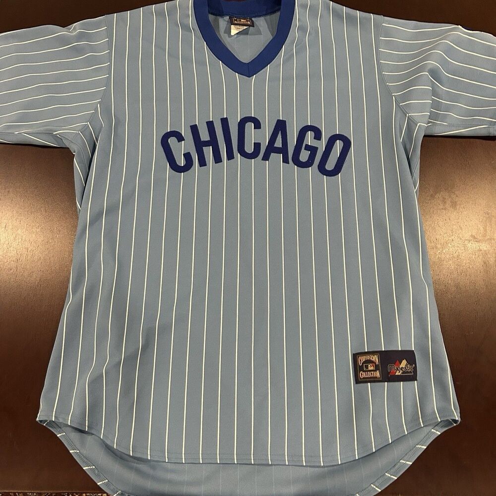 Chicago Cubs Majestic Cooperstown Collection Pinstripe Jersey Blue Size XL MLB